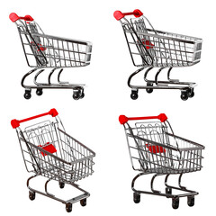 A set of images of a grocery cart from a supermarket. Isolated on white background.