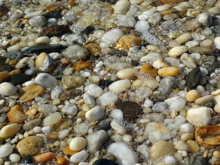 Closeup of pebbles on the beach