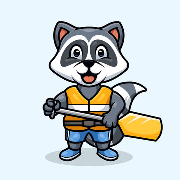 Rafting Raccoon Mascot Cartoon