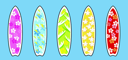 Surfboards set with different  patterns summer time fresh beach vector