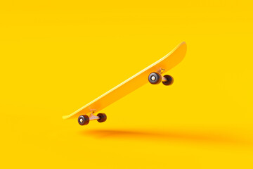 Yellow skateboard or skating surf board on vibrant color background with extreme lifestyle. 3D rendering. - obrazy, fototapety, plakaty