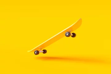  Yellow skateboard or skating surf board on vibrant color background with extreme lifestyle. 3D rendering. © Lemonsoup14