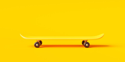 Yellow skateboard or skating surf board on vibrant color background with extreme lifestyle. 3D rendering.