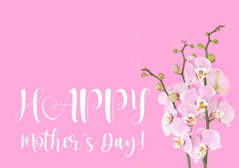 Happy mothers day Orchid flowers bouquet pink background