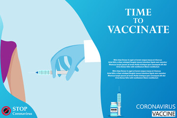 Vaccination concept. Covid-19 coronavirus vaccine. Syringe and vaccine vial. Treatment for coronavirus covid-19. Vector illustration
