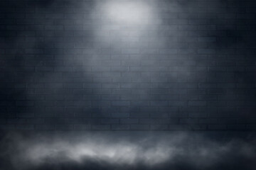 Ancient brick wall background and fog