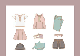 Girls Clothes and Accessories summer cartoon set