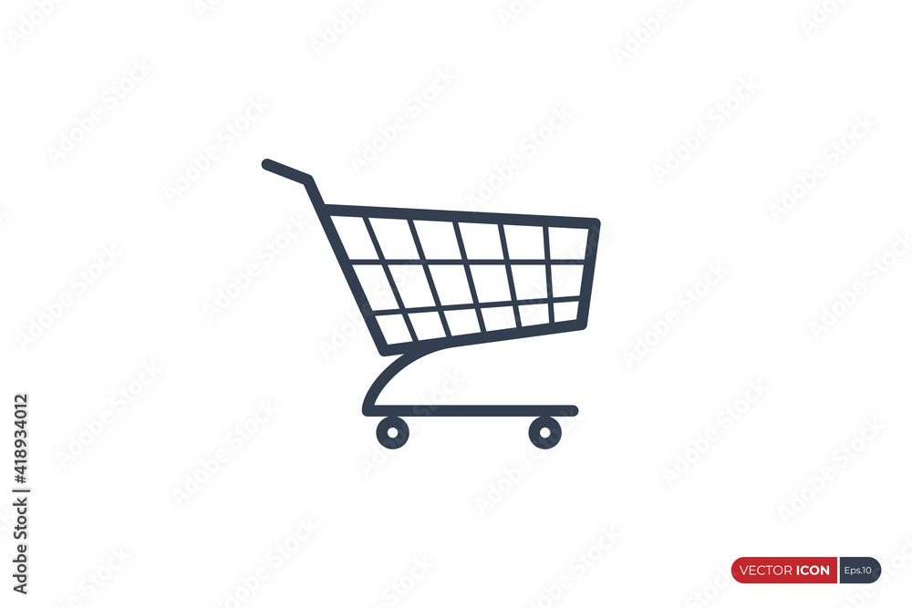 Poster simple shopping cart icon line isolated on white background. flat vector illustration usable for web