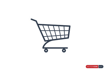 Simple Shopping Cart Icon Line isolated on White Background. Flat Vector Illustration Usable for Web and Mobile Apps. Shopping Trolley Vector Icon Design Template Element.