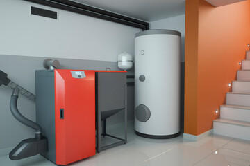 Boiler room - home Heating system, 3D illustration - obrazy, fototapety, plakaty