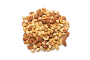 Mix of nuts isolated on white background. Top view.