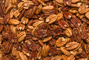 Tasty pecan-nut background. Top view.