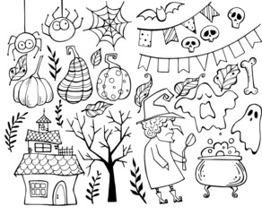 set of vector halloween illustrations. holiday symbols