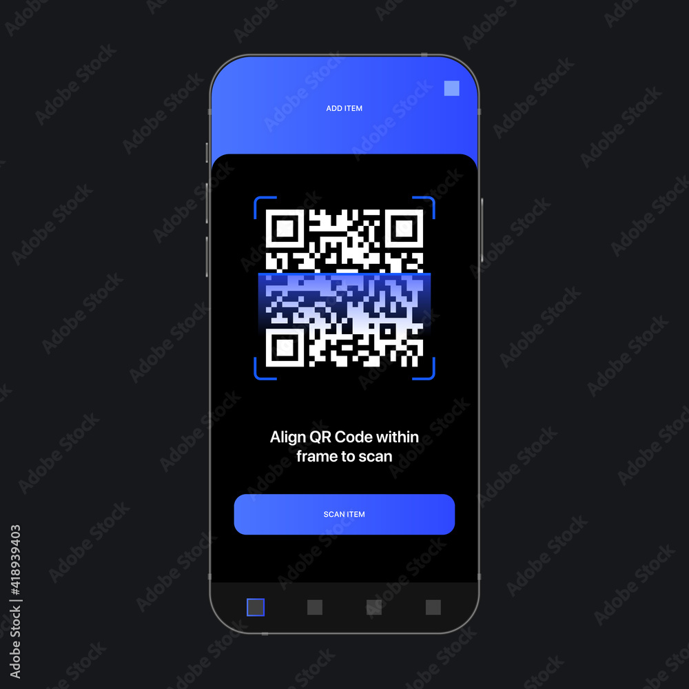 Poster qr code scanner ui screen concept. digital scanner. analytics app. vector illustration