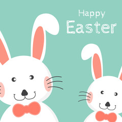 Obraz premium Happy easter with bunny greeting card. Easter day background. Vector illustration.