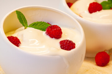 ice cream with fresh raspberries