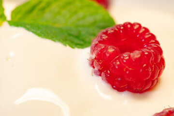 ice cream with fresh raspberries