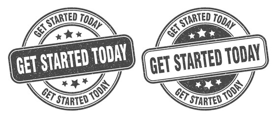 get started today stamp. get started today label. round grunge sign