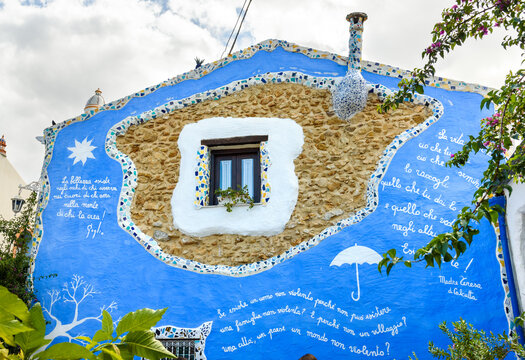 Parrini, Sicily, Italy - September 27, 2020: Painted houses of the ancient village Parrini, also called the Barcelona of Partinico in the province of Palermo, Sicily, Italy.