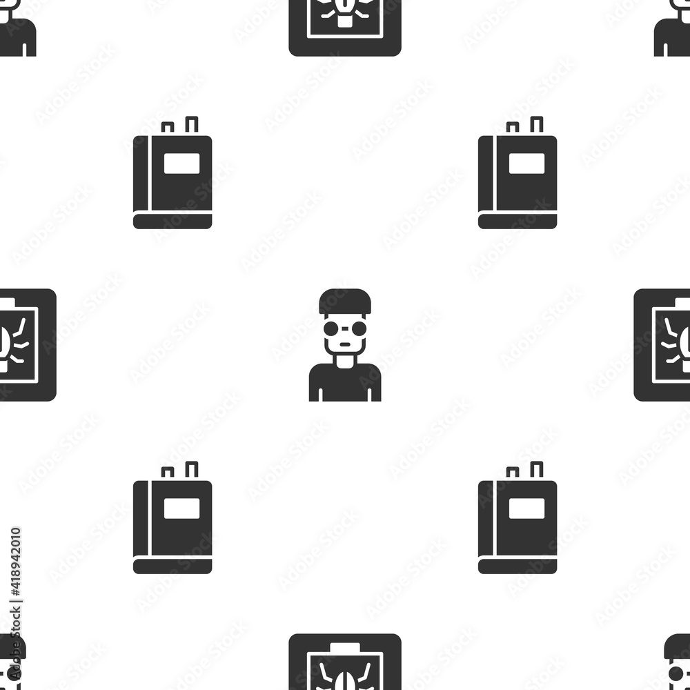 Poster set insects in a frame, nerd geek and book on seamless pattern. vector.