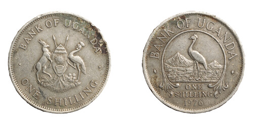 A Uganda coin shilling on a white isolated background