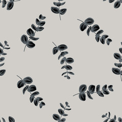 Seamless pattern with hand drawn stylized eucalyptus