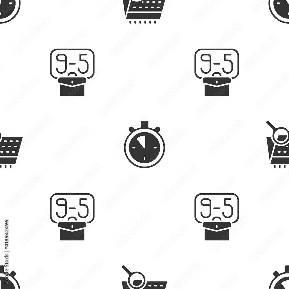 Poster set calendar search, stopwatch and from 9 on seamless pattern. vector.