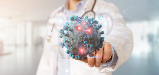 Doctor touching a coronavirus covid19 concept - 3d rendering