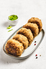 Delicious chicken cutlets. Space for text.