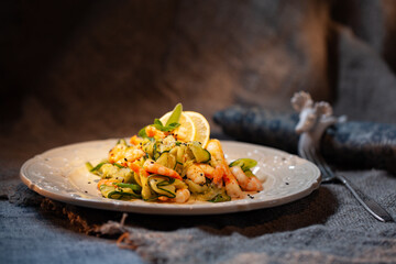 fresh prawns, light salad
