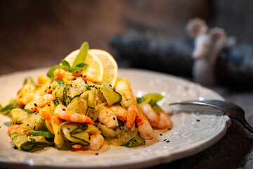 fresh prawns, light salad