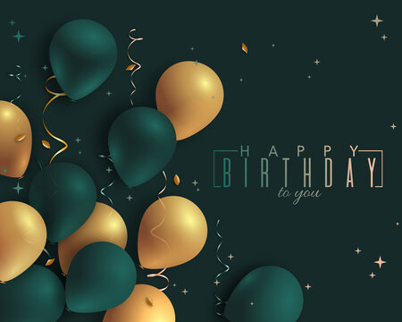 Happy Birthday green invitation card with balloons
