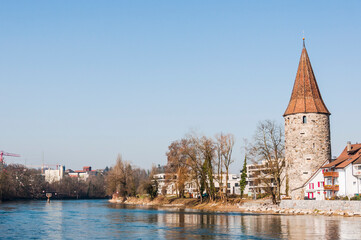 Bremgarten, Altstadt, Hexenturm, Wehrbau, Unterstadtmauer, Turm, Reuss, Fluss, Reussufer,...
