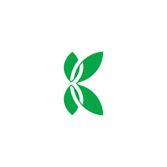 letter k green leaf nature symbol overlapping geometric logo vector