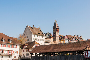 Bremgarten, Altstadt, Reussbrücke, Muri-Amthof, Reuss, Holzbrücke, Altstadthäuser, Fluss,...