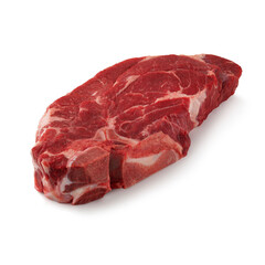 Close-up view of fresh raw Chuck Neck Steak Chuck Cut in isolated white background