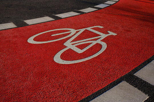 Red Bike Lane In Berlin, Germany