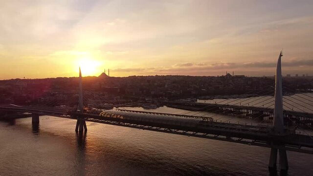 Front-back traffic over Istanbul's Ataturk Bridge. High quality FullHD footage