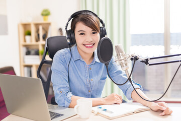 woman make podcast in studio