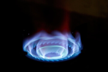 The blue flame on the gas stove