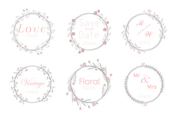 Set of card with floral frame,  Wedding ornament concept.