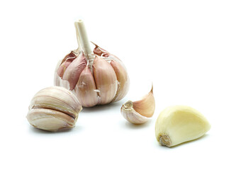 Fresh garlic or Allium sativum, Spices ingredient for cooking, Isolated on white background