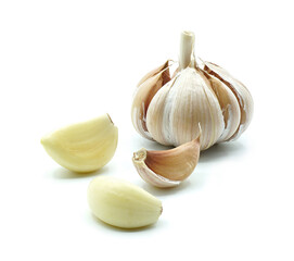 Fresh garlic or Allium sativum, Spices ingredient for cooking, Isolated on white background