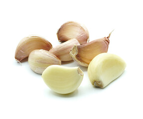 Fresh garlic cloves or Allium sativum, Spices ingredient for cooking, Isolated on white background
