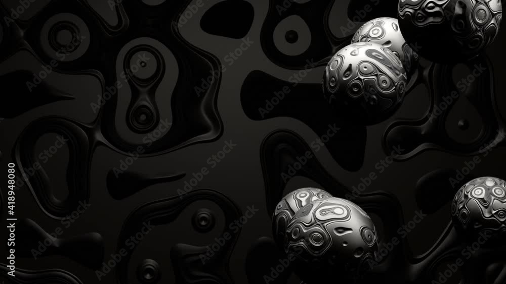 Poster 3d animation futuristic organic designed silver metallic surface metaball sphere. 4k 3d rendering se