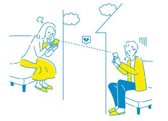 リモートでスマートフォンを持って喧嘩する若い男女