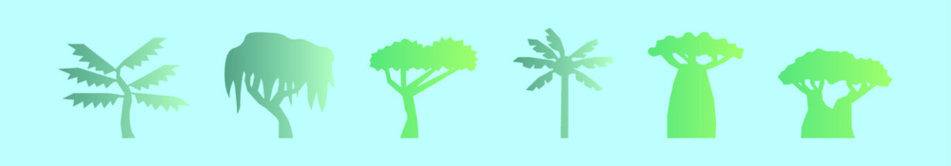 set of tree cartoon icon design template with various models. vector illustration isolated on blue background