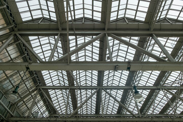 Glasgow central station roof construction. Old architecture detail.