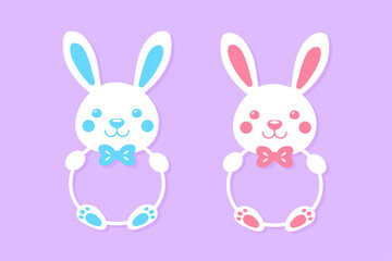 Cartoon rabbit white frame is empty For adding your message Isolated on background