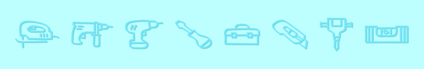 set of construction tools cartoon icon design template with various models. vector illustration isolated on blue background